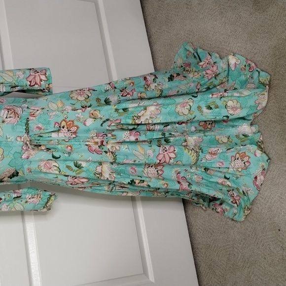 Sunday Mi Amor maxi dress light green pink printed 3 tiered size XS w split - Picture 4 of 12